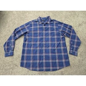 Synrgy Button‎ Up Shirt Mens 1XLT TALL Blue Plaid 100% Cotton Preppy Casual